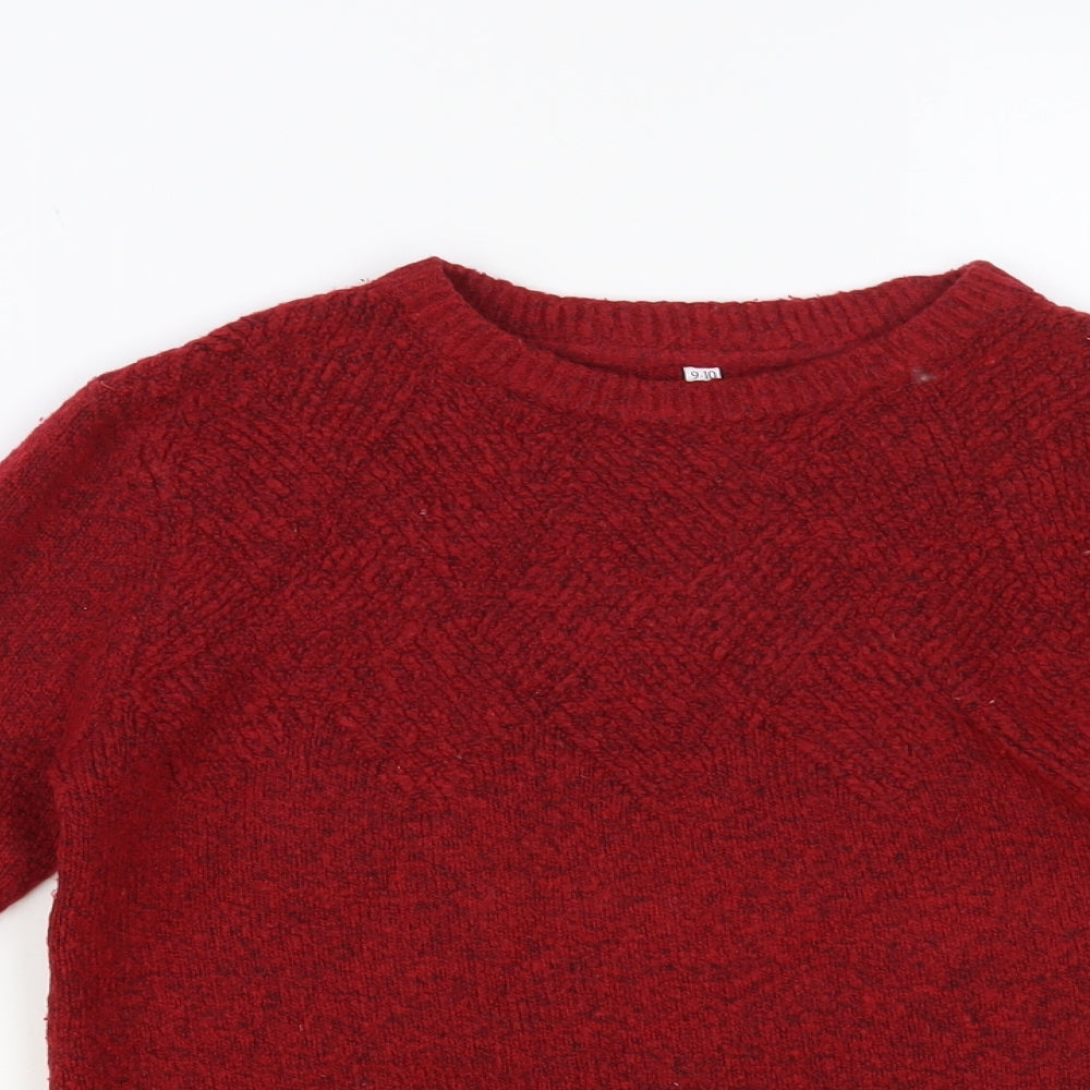 Marks and Spencer Boys Red Crew Neck Acrylic Pullover Jumper Size 9-10 Years Pullover