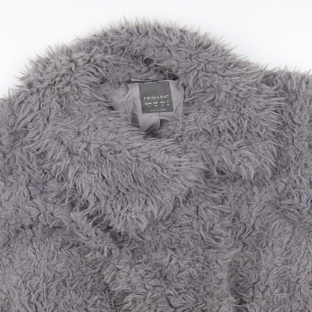 Primark Womens Grey Jacket Size 8 Snap - Faux Fur