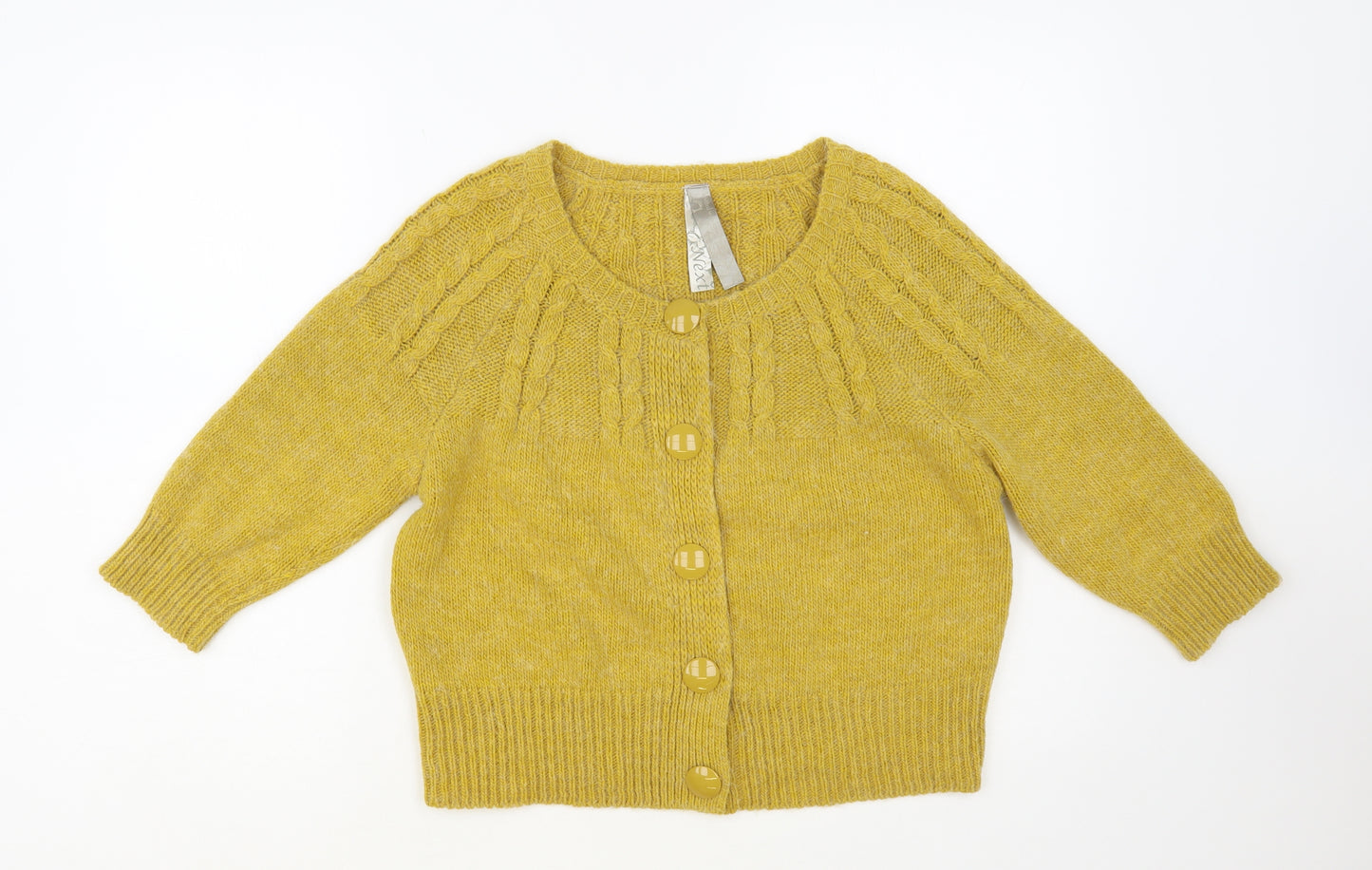 NEXT Womens Yellow Scoop Neck Acrylic Cardigan Jumper Size 16