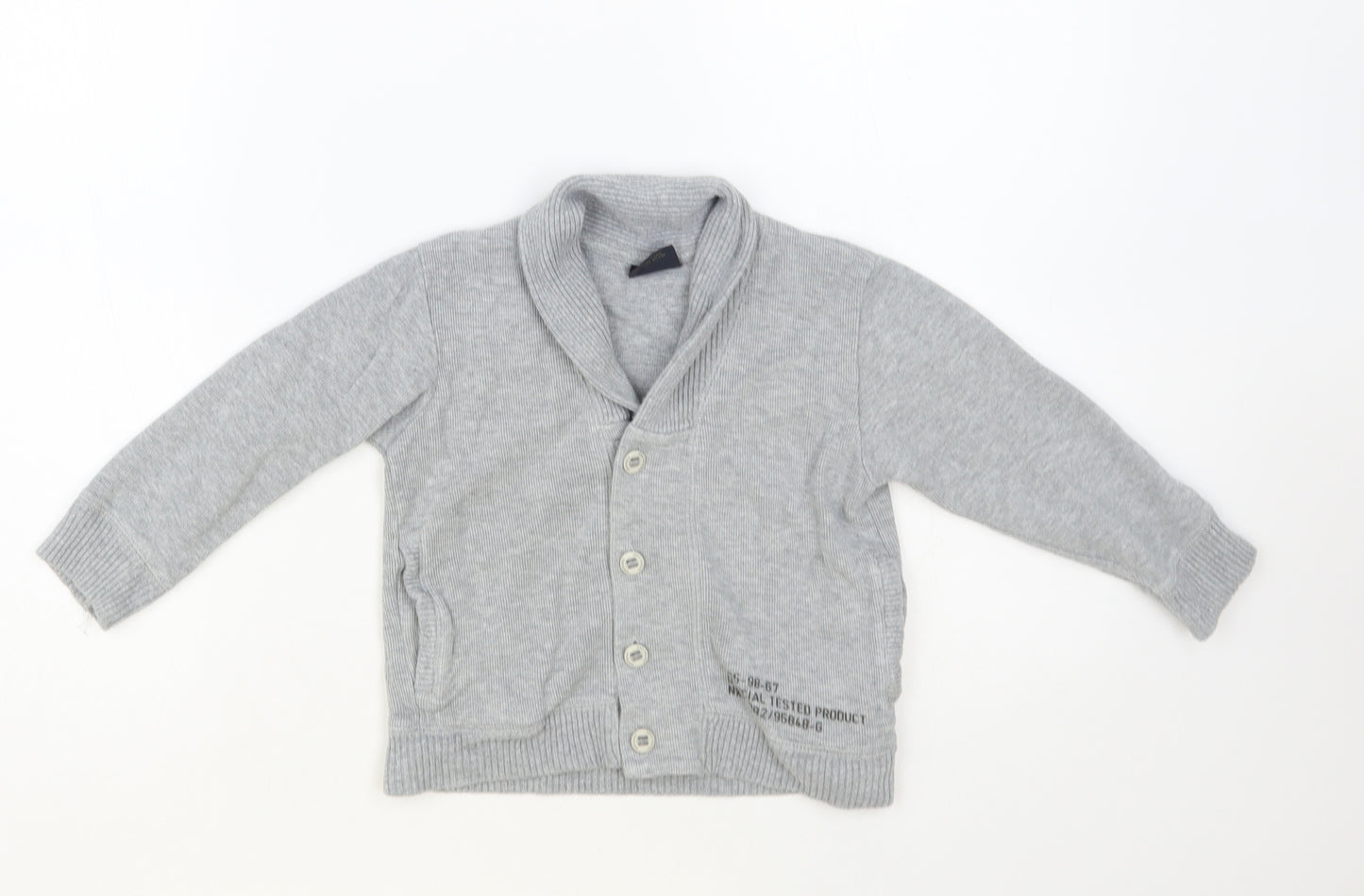 NEXT Boys Grey Collared Cotton Cardigan Jumper Size 3-4 Years Button