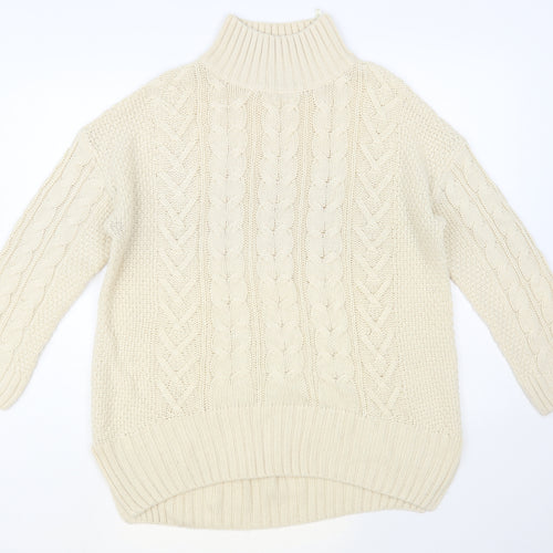 M&Co Womens Ivory High Neck Acrylic Pullover Jumper Size M