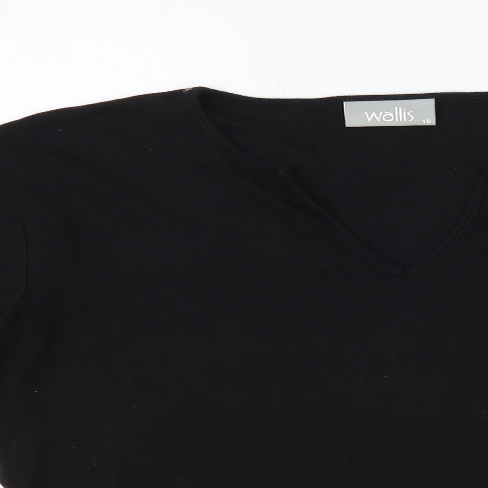 Wallis Womens Black Cotton Basic T-Shirt Size 18 V-Neck - Flower