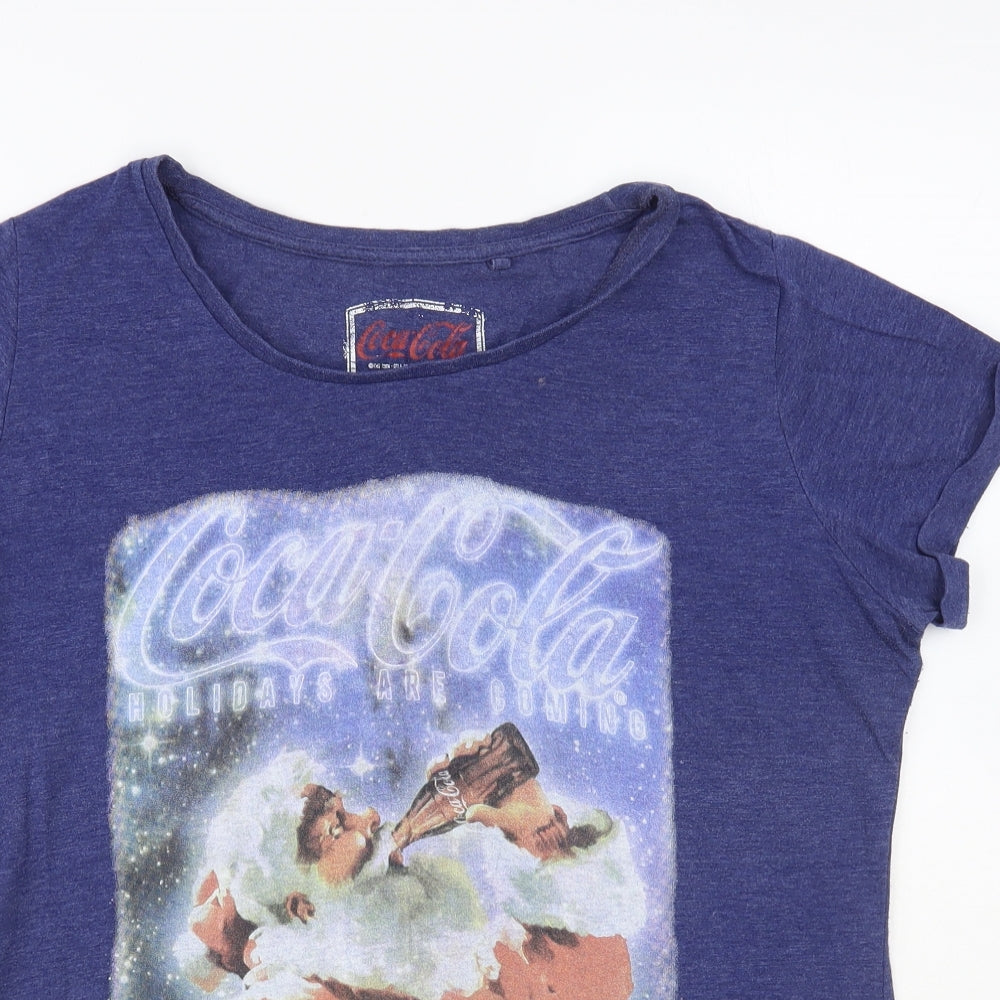 George Womens Blue Polyester Basic T-Shirt Size 16 Round Neck - Coca Cola Christmas