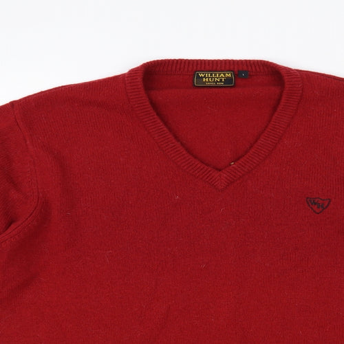 William Hunt Mens Red V-Neck Wool Pullover Jumper Size L