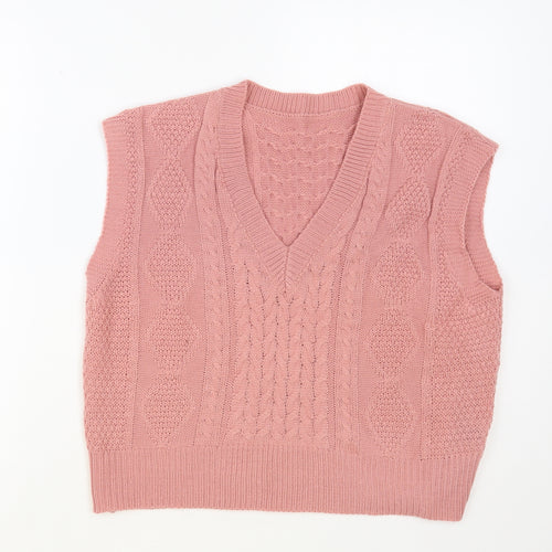 SheIn Womens Pink V-Neck Acrylic Vest Jumper Size M