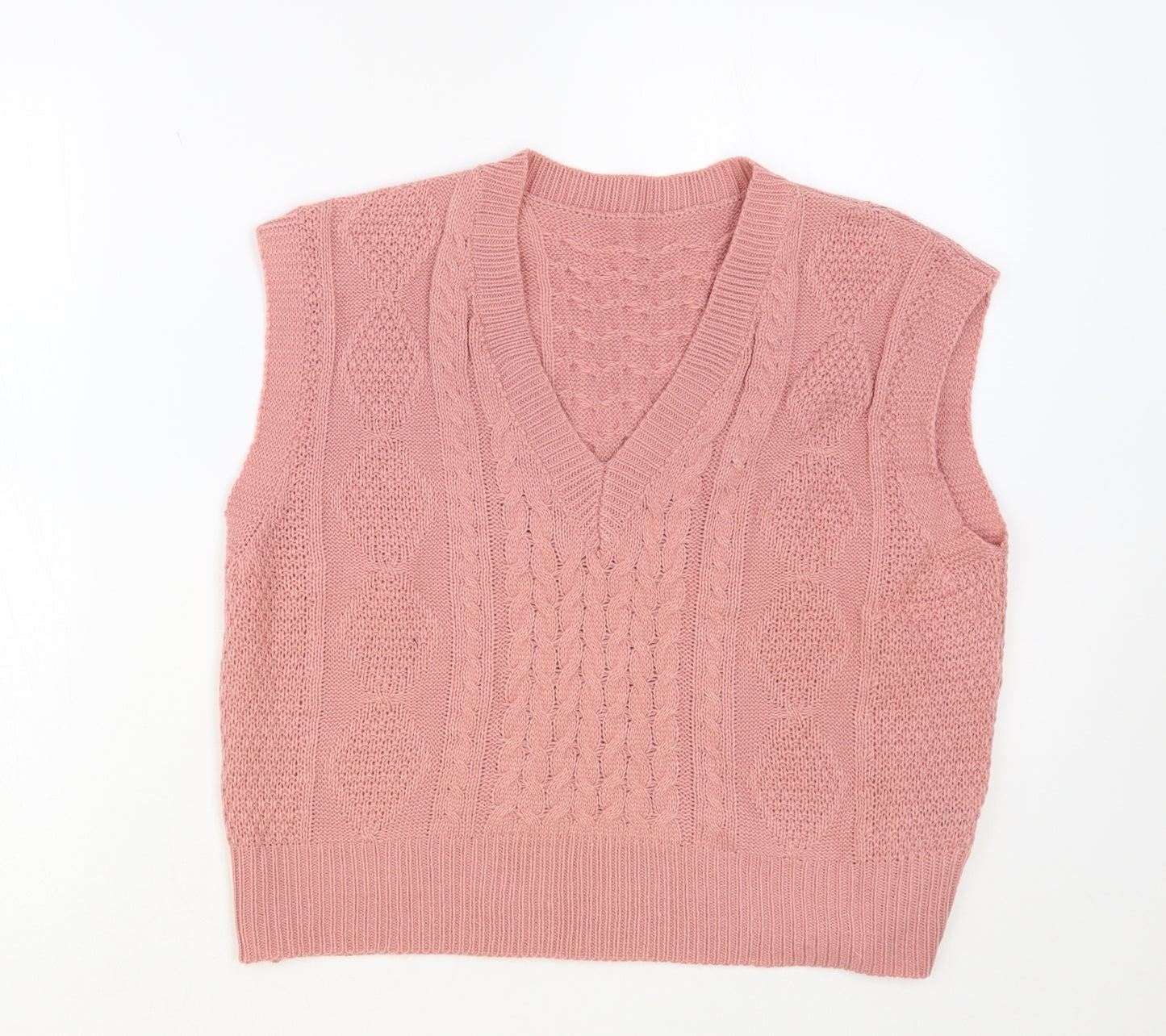 SheIn Womens Pink V-Neck Acrylic Vest Jumper Size M