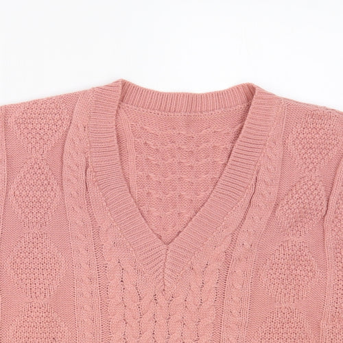 SheIn Womens Pink V-Neck Acrylic Vest Jumper Size M