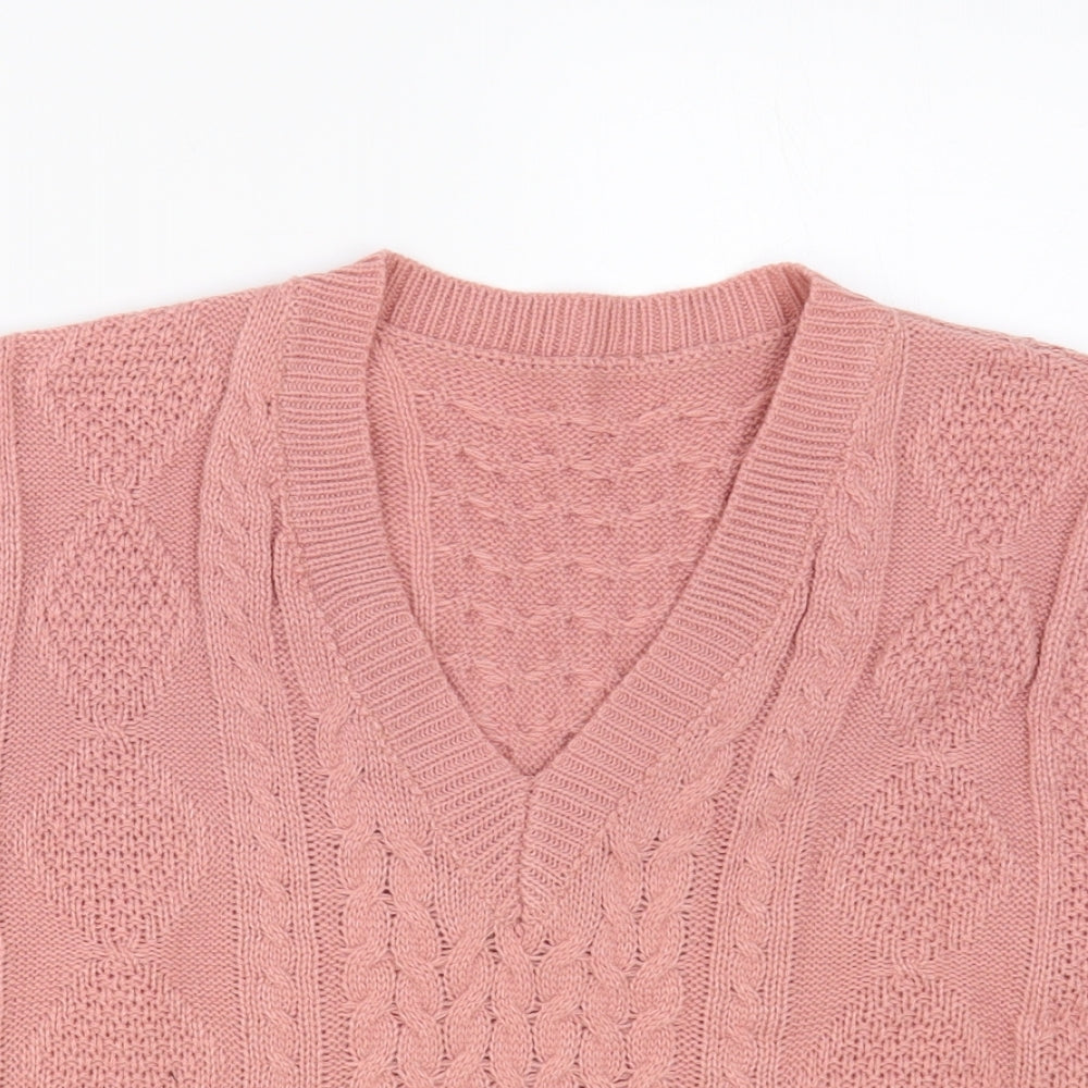 SheIn Womens Pink V-Neck Acrylic Vest Jumper Size M