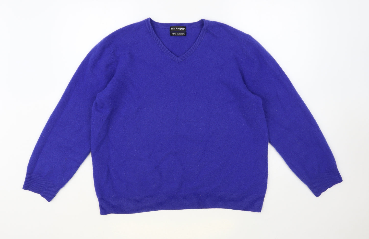 Autograph Womens Blue V-Neck Cashmere Pullover Jumper Size XL