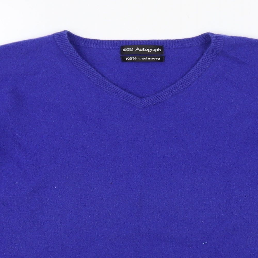 Autograph Womens Blue V-Neck Cashmere Pullover Jumper Size XL
