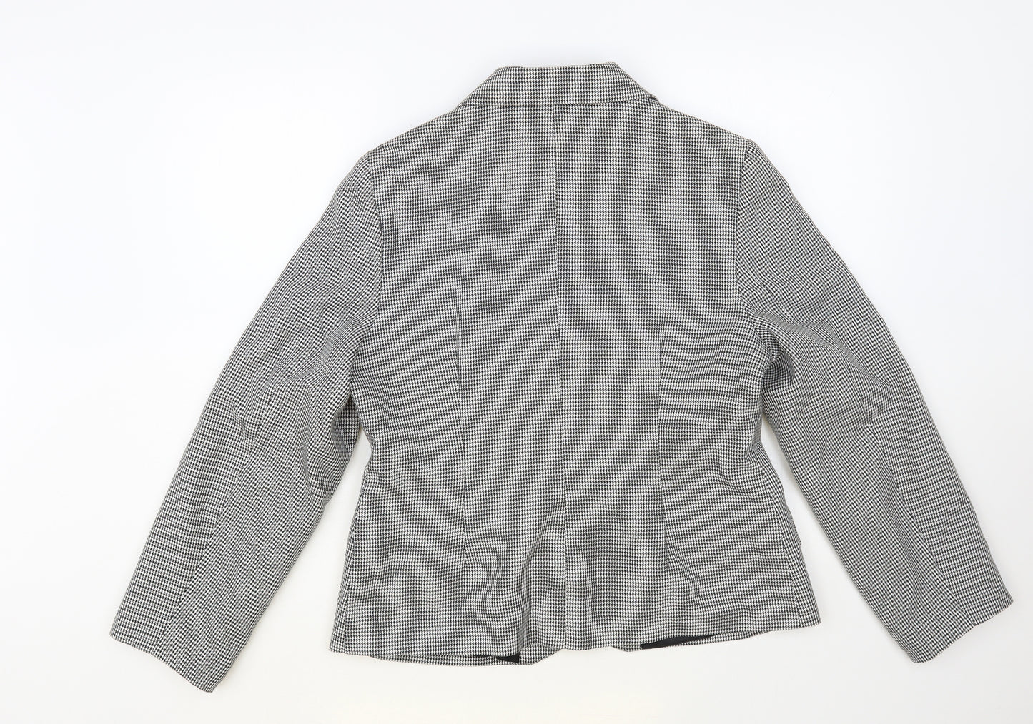 Classic Woman Womens Black Geometric Jacket Blazer Size 14 Button