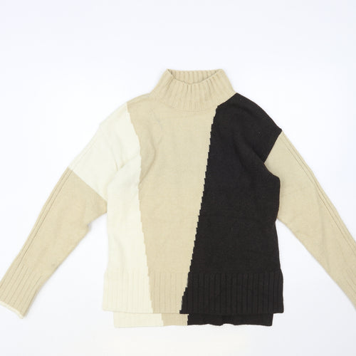 NEXT Womens Beige High Neck Geometric Cotton Pullover Jumper Size XS