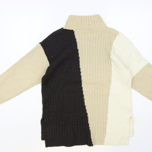 NEXT Womens Beige High Neck Geometric Cotton Pullover Jumper Size XS