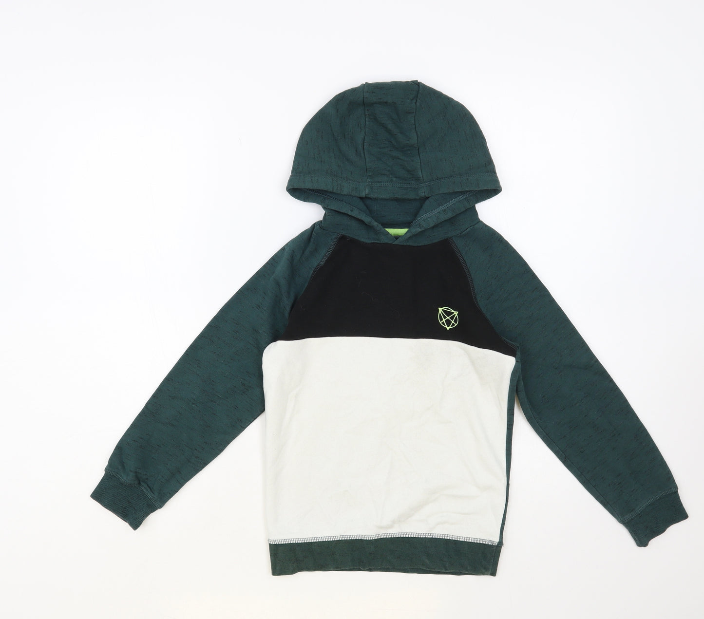 Matalan Boys Green Colourblock Cotton Pullover Hoodie Size 7 Years Pullover