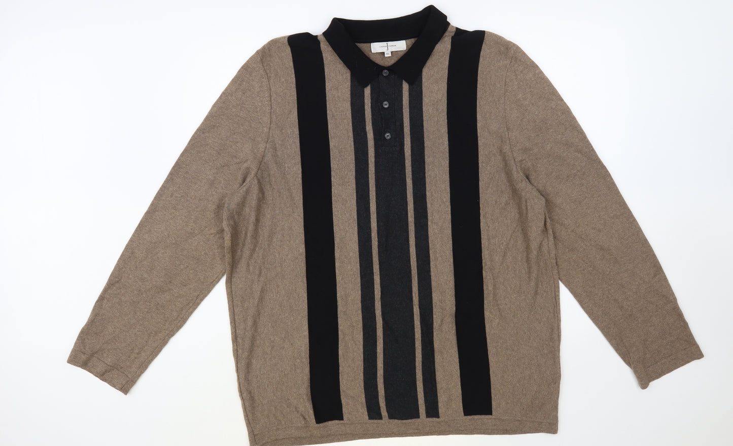 Jasper Conran Mens Beige Collared Striped Cotton Pullover Jumper Size 2XL