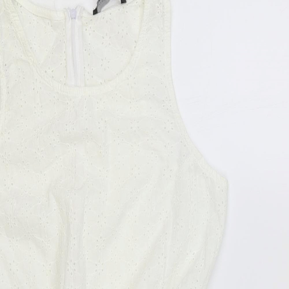 Atmosphere Womens White Cotton Playsuit One-Piece Size 10 Zip
