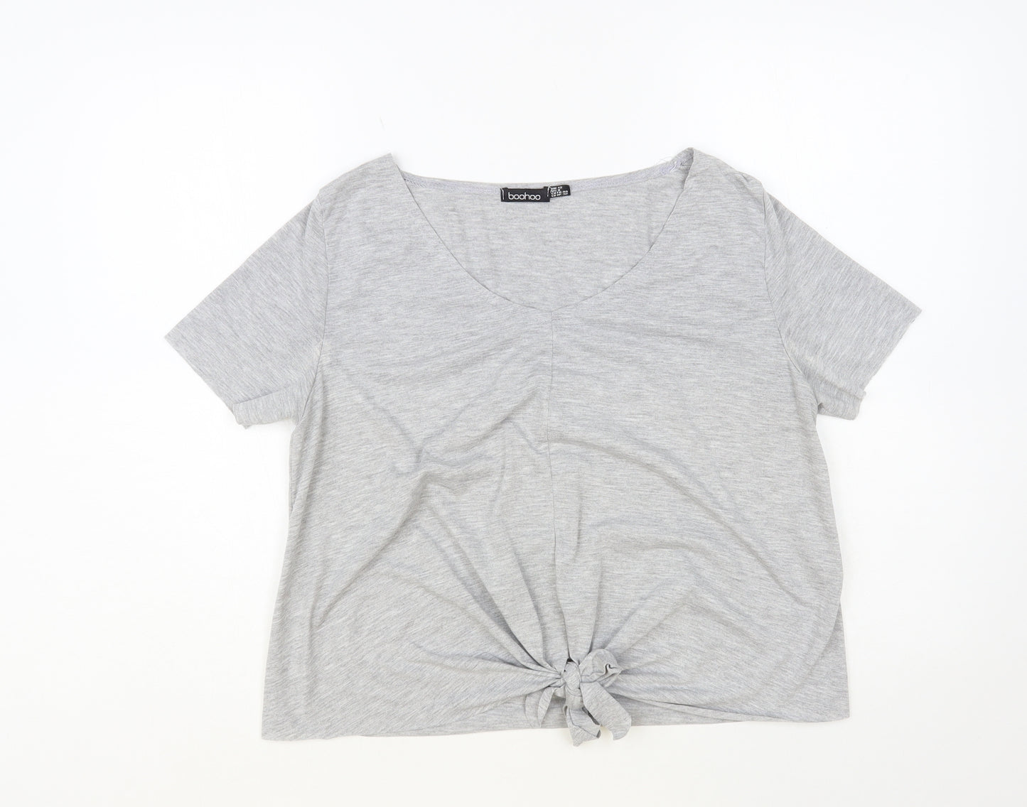 Boohoo Womens Grey Polyester Basic T-Shirt Size 12 V-Neck - Tie Front