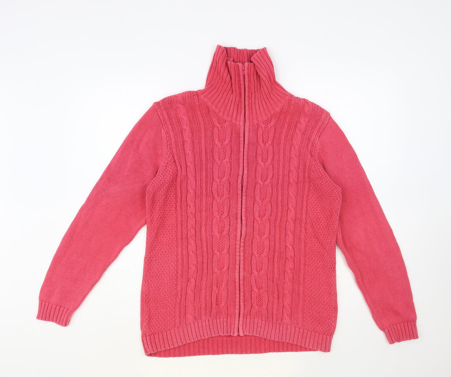 Bonmarché Womens Pink High Neck Cotton Full Zip Jumper Size M
