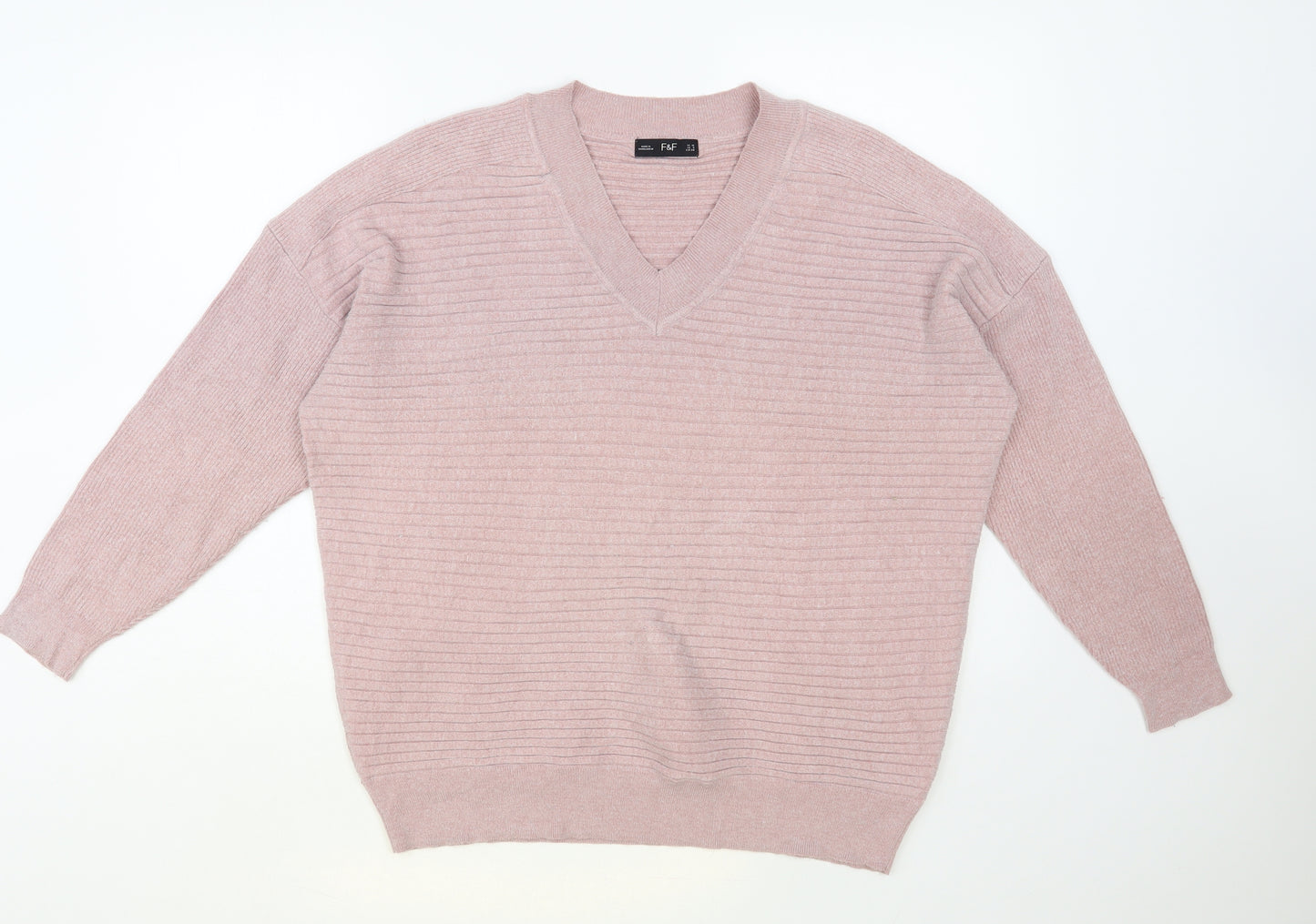 F&F Womens Pink V-Neck Viscose Pullover Jumper Size 10