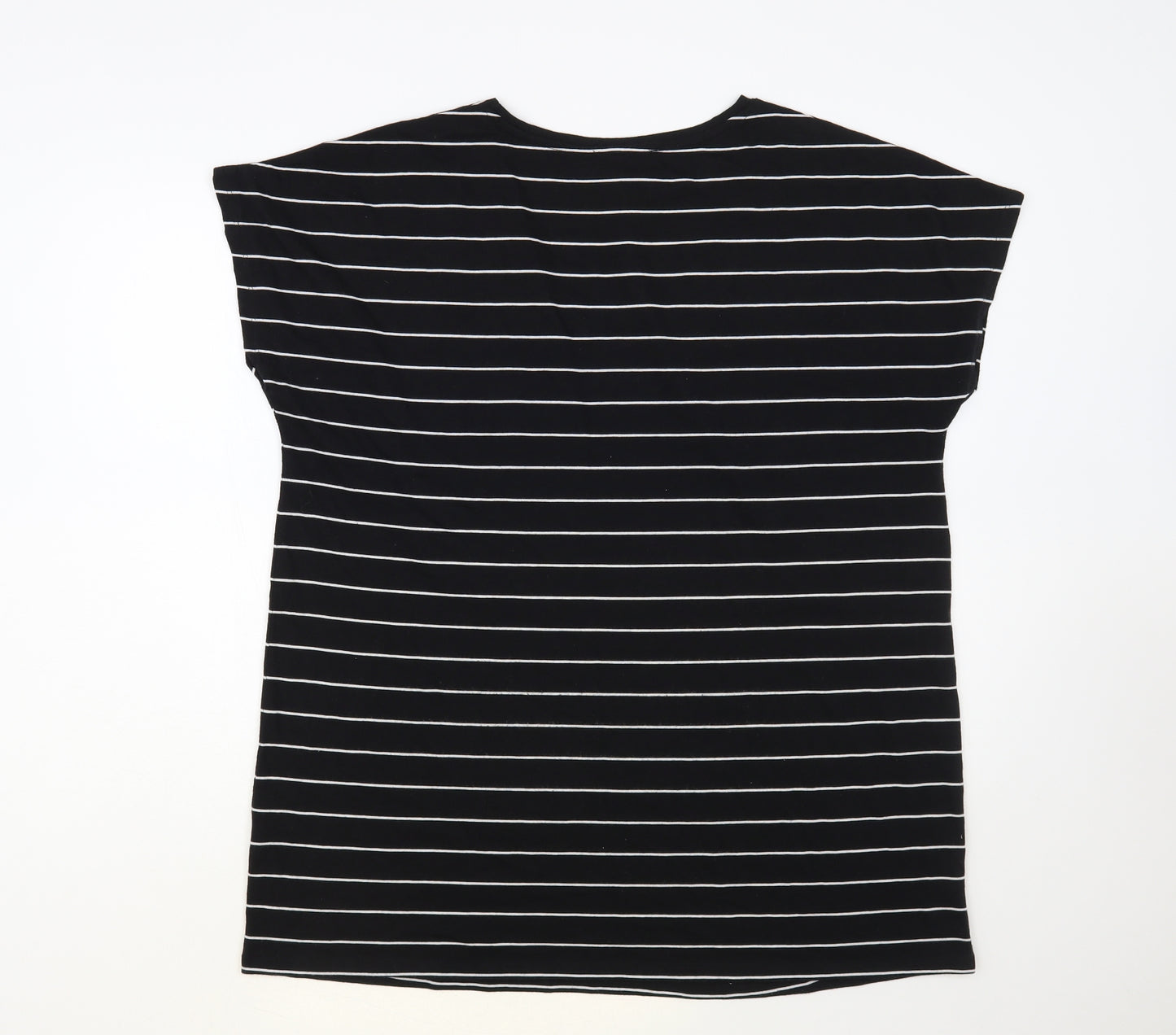 New Look Womens Black Striped Polyester Basic T-Shirt Size 18 V-Neck