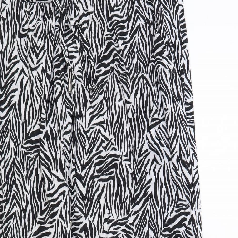 Primark Womens Black Animal Print Polyester Trousers Size 12 L29 in Regular Drawstring - Zebra Print