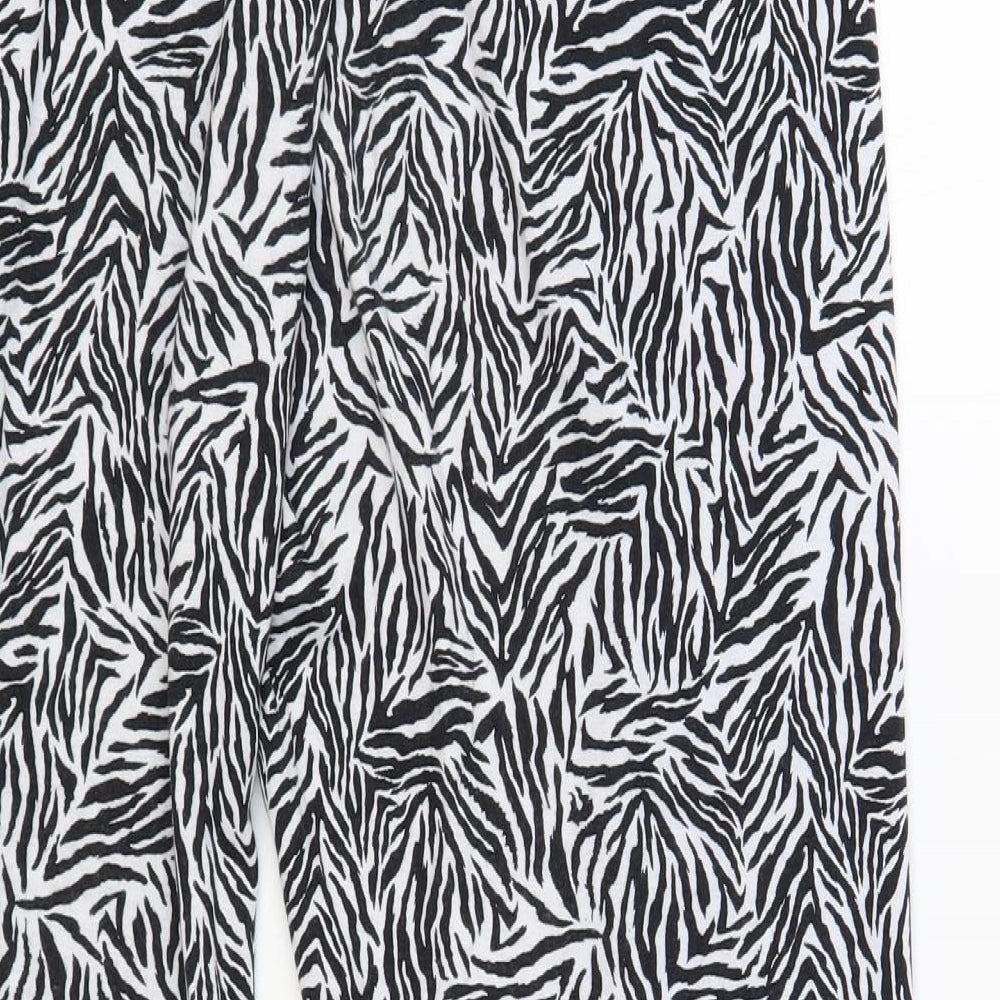 Primark Womens Black Animal Print Polyester Trousers Size 12 L29 in Regular Drawstring - Zebra Print