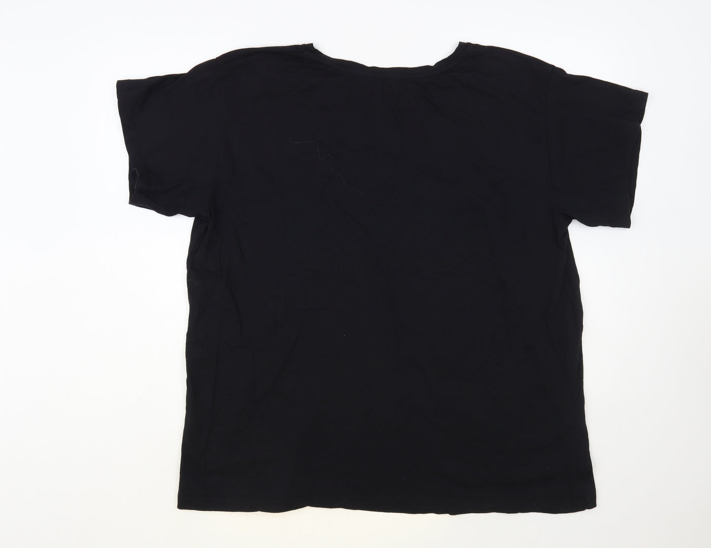 New Look Womens Black Cotton Basic T-Shirt Size 24 Crew Neck - Daisies