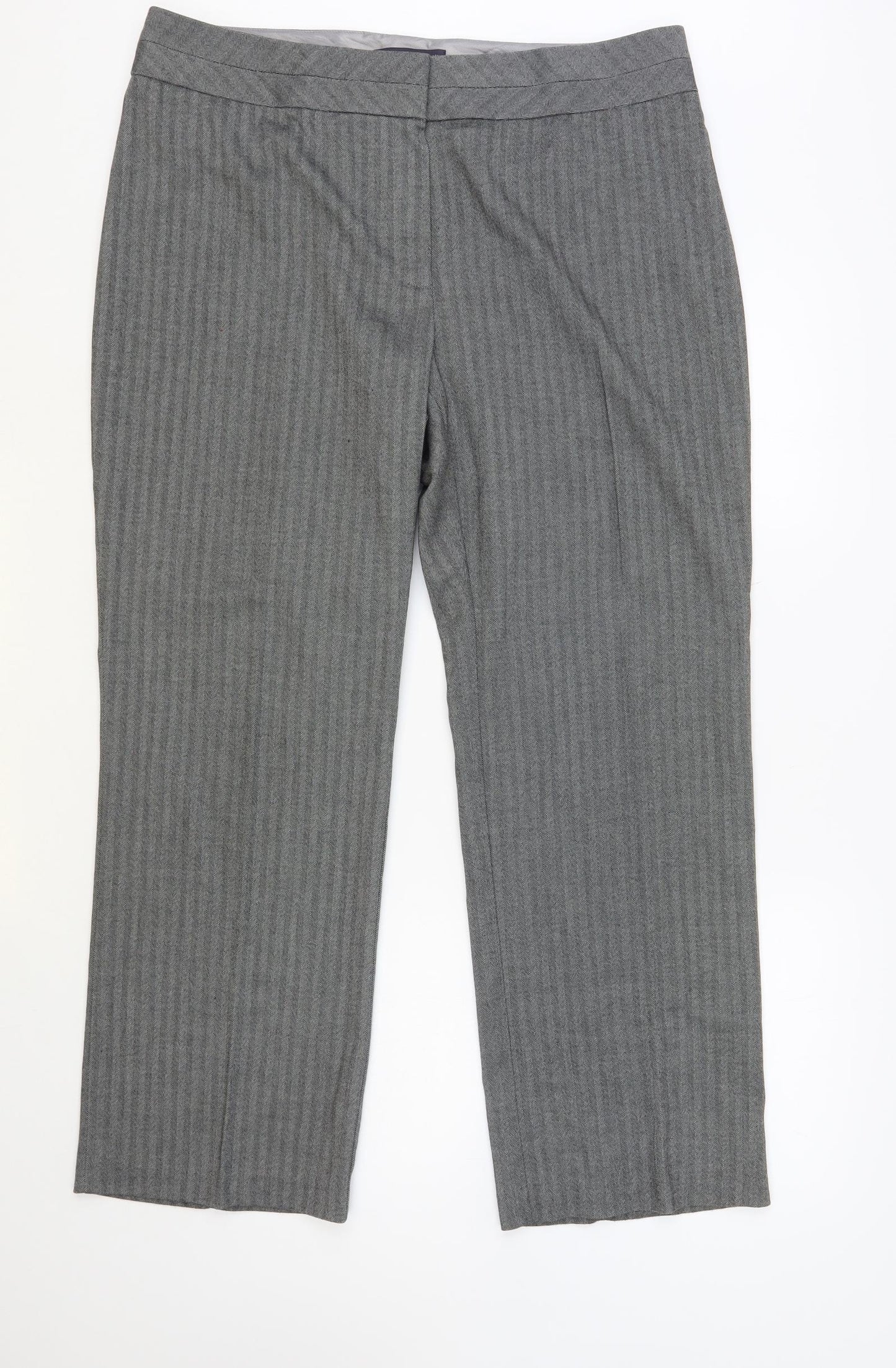 Marks and Spencer Womens Grey Herringbone Polyester Dress Pants Trousers Size 16 L29 in Regular Hook & Eye