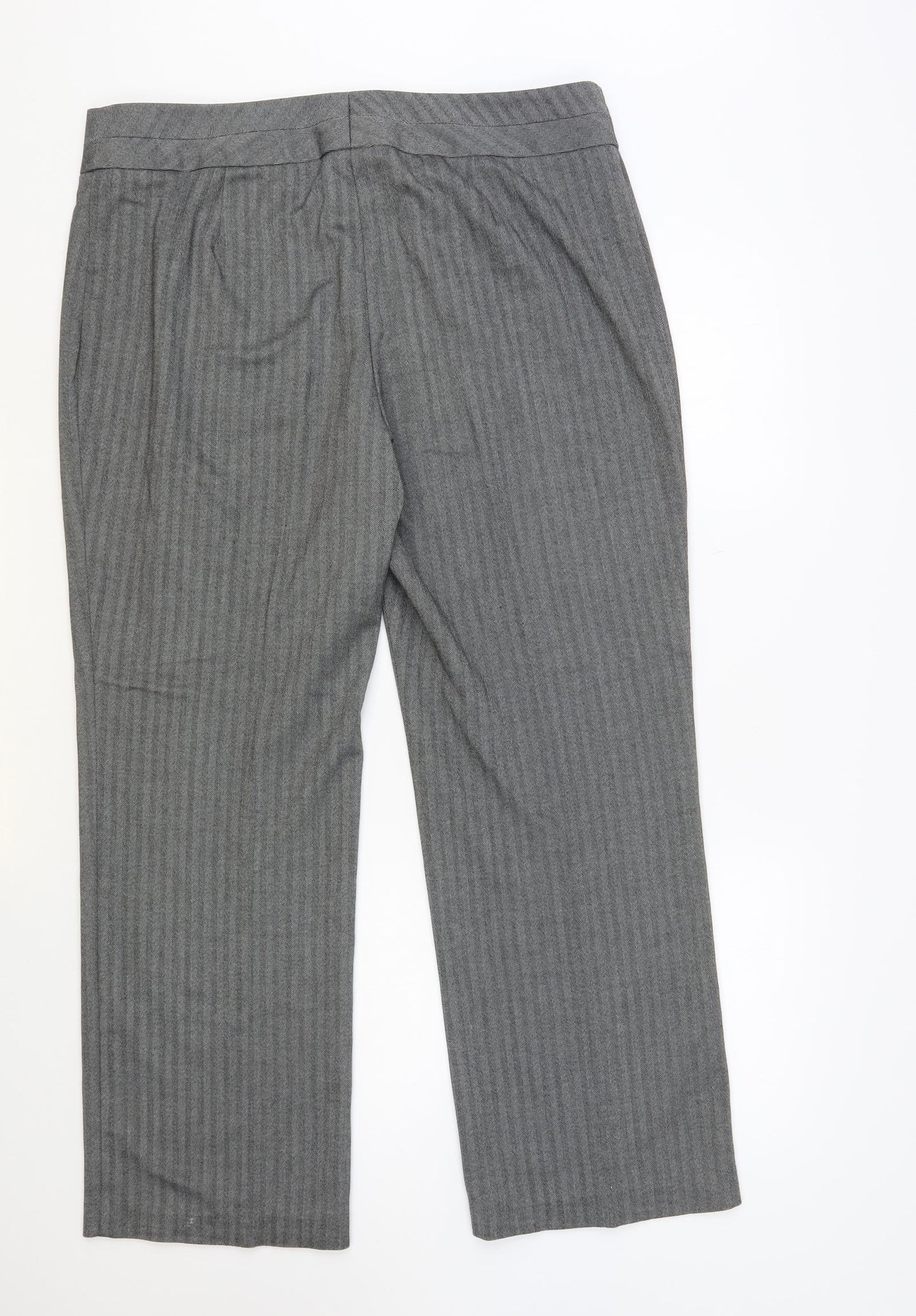 Marks and Spencer Womens Grey Herringbone Polyester Dress Pants Trousers Size 16 L29 in Regular Hook & Eye