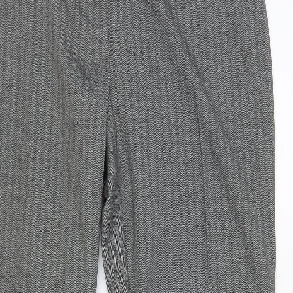Marks and Spencer Womens Grey Herringbone Polyester Dress Pants Trousers Size 16 L29 in Regular Hook & Eye