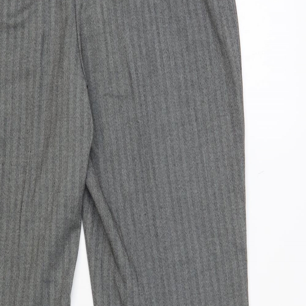 Marks and Spencer Womens Grey Herringbone Polyester Dress Pants Trousers Size 16 L29 in Regular Hook & Eye