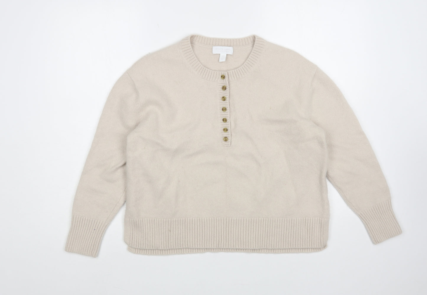 White Label Womens Beige Round Neck Cashmere Pullover Jumper Size L