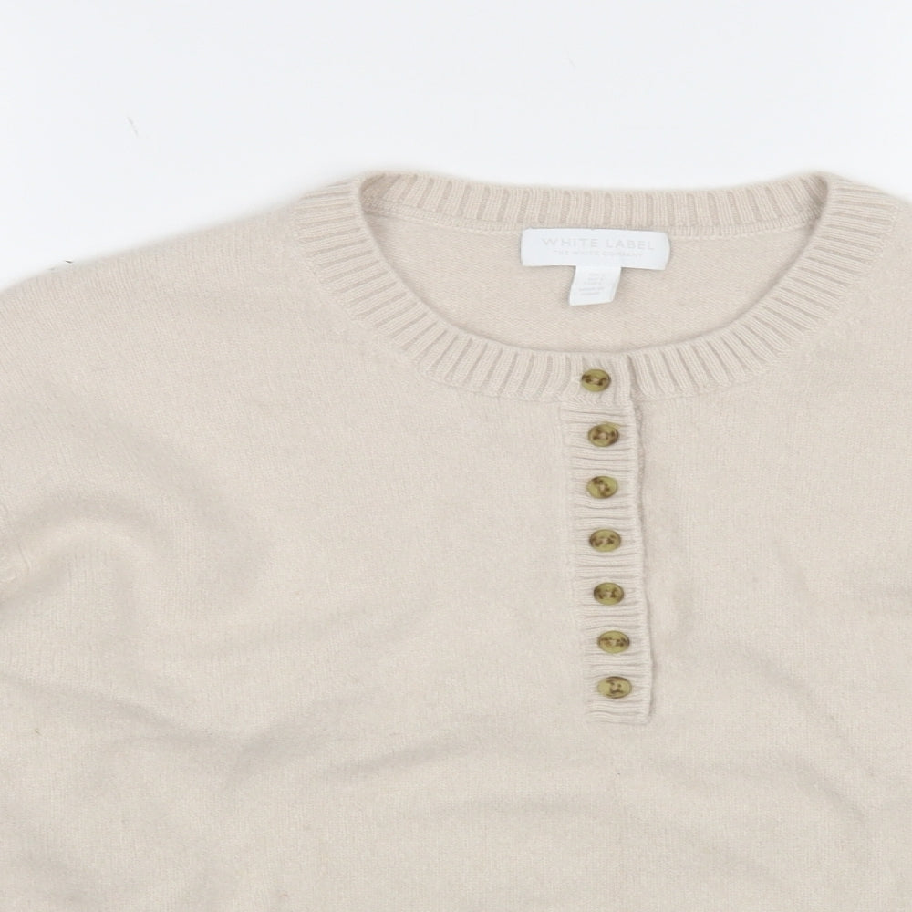White Label Womens Beige Round Neck Cashmere Pullover Jumper Size L