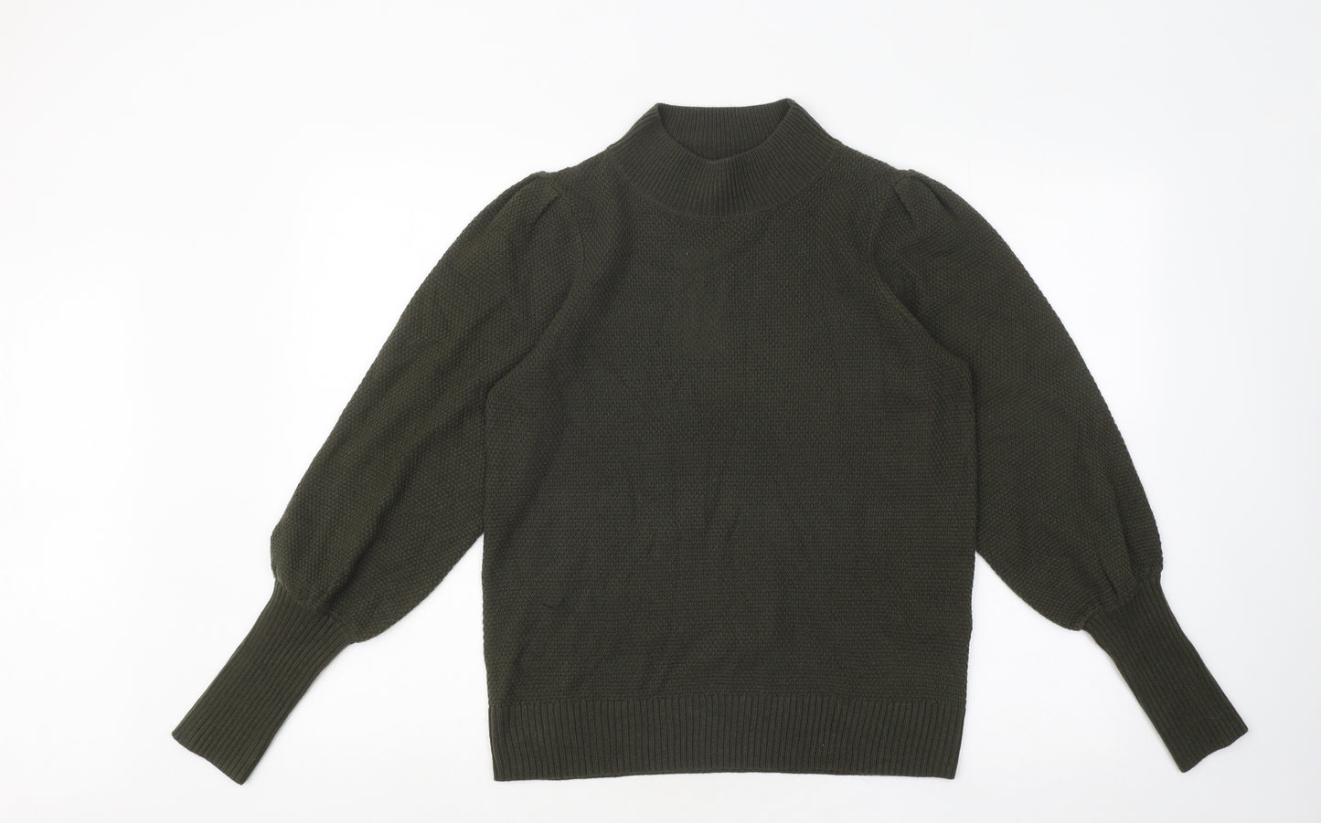 Warehouse Womens Green Mock Neck Acrylic Pullover Jumper Size 14
