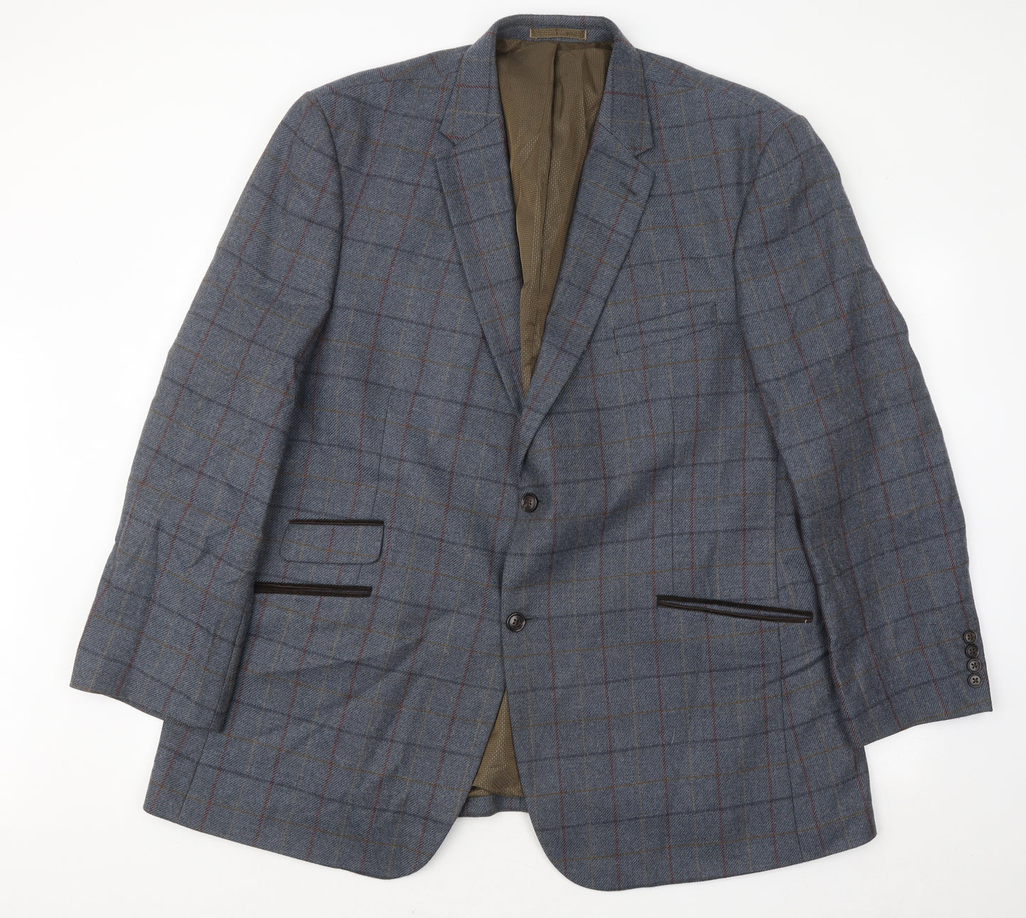 Greenwoods Mens Blue Plaid Wool Jacket Suit Jacket Size 50