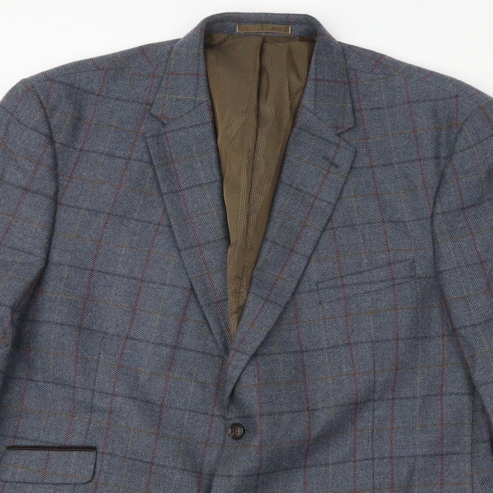 Greenwoods Mens Blue Plaid Wool Jacket Suit Jacket Size 50