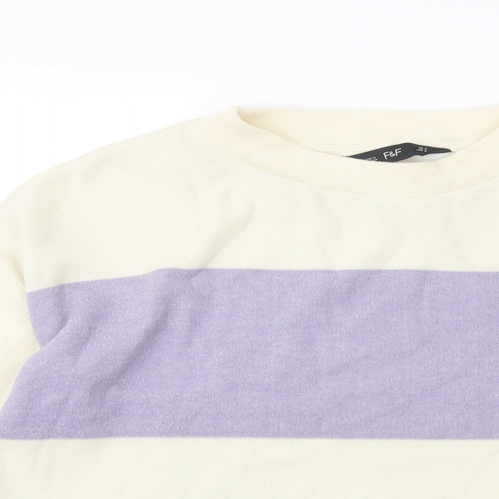 F&F Womens Multicoloured Round Neck Striped Polyester Pullover Jumper Size S