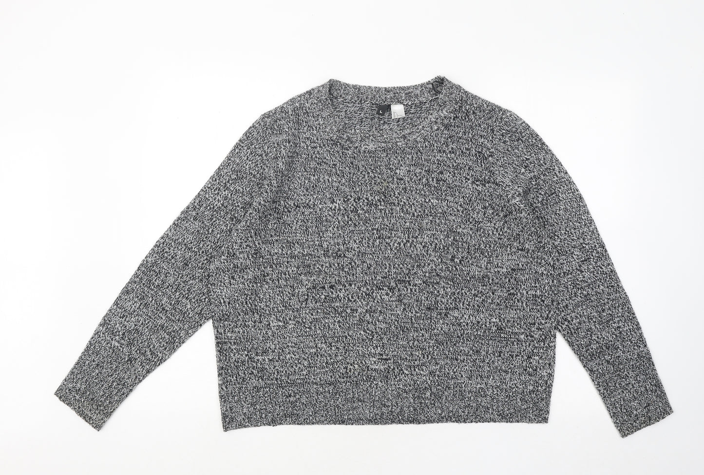 Divided by H&M Womens Black Round Neck Geometric Acrylic Pullover Jumper Size L