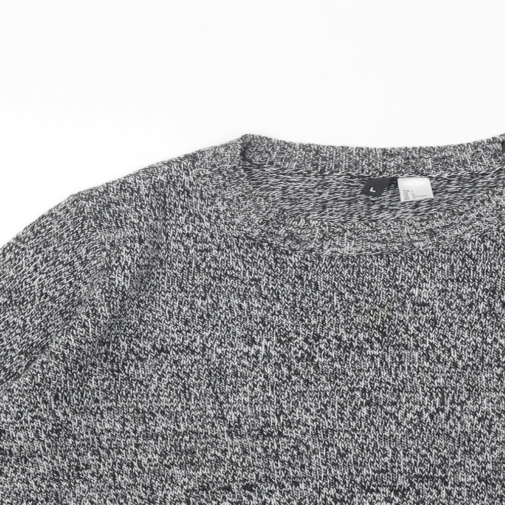 Divided by H&M Womens Black Round Neck Geometric Acrylic Pullover Jumper Size L