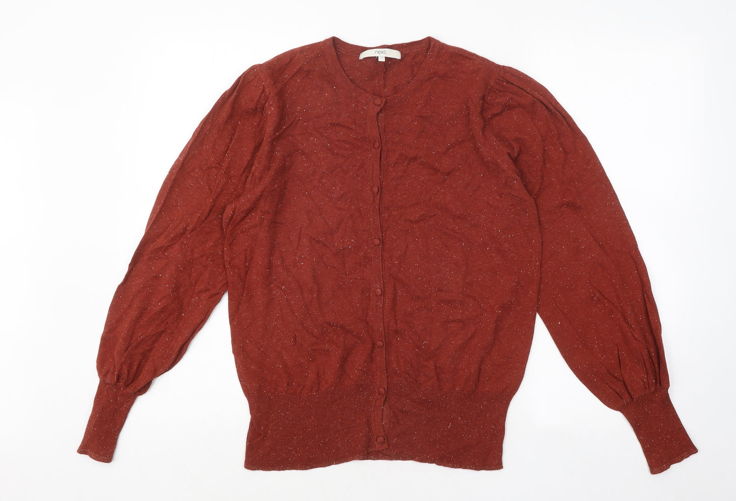 NEXT Womens Orange Round Neck Geometric Cotton Cardigan Jumper Size 14