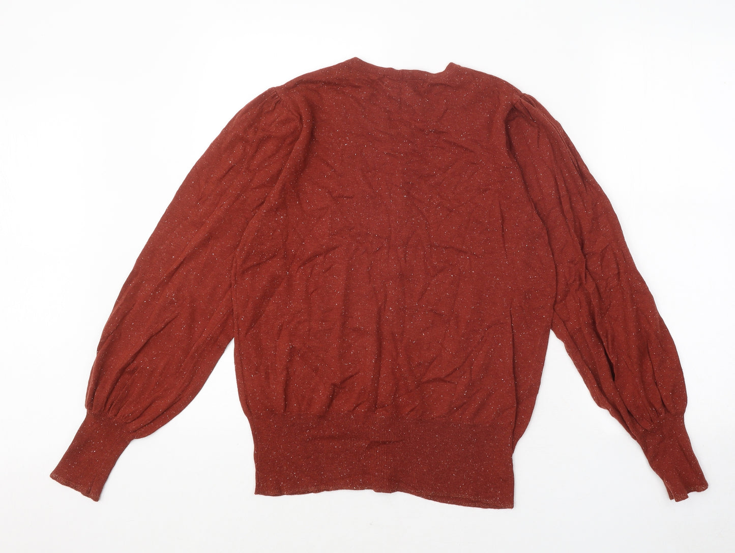NEXT Womens Orange Round Neck Geometric Cotton Cardigan Jumper Size 14