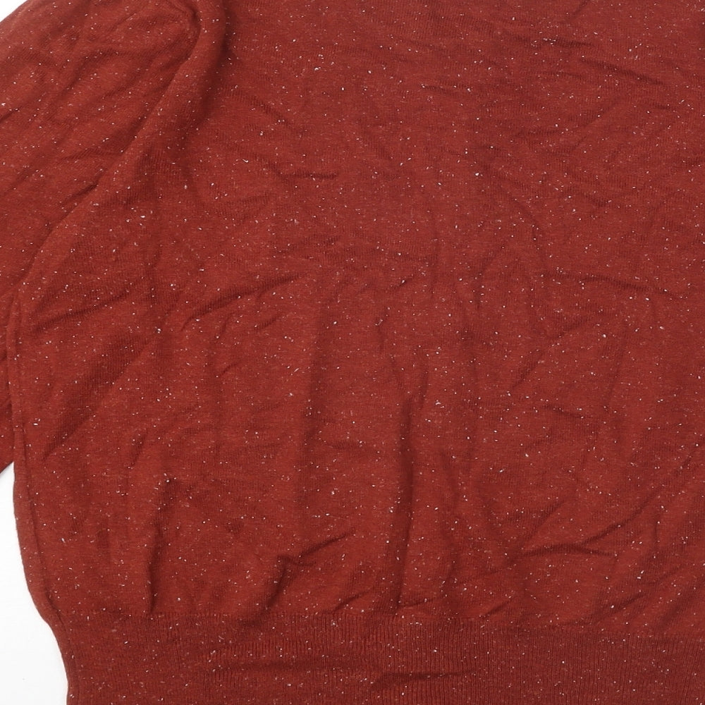 NEXT Womens Orange Round Neck Geometric Cotton Cardigan Jumper Size 14