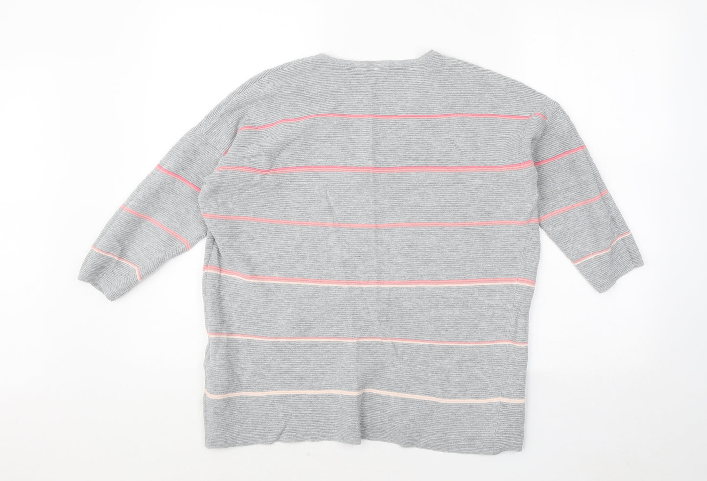 Phase Eight Womens Grey V-Neck Striped Cotton Pullover Jumper Size L