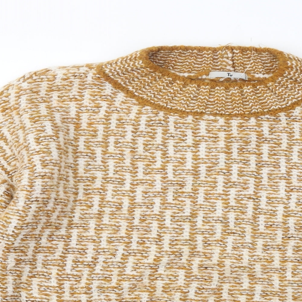 TU Womens Orange Round Neck Geometric Acrylic Pullover Jumper Size 20