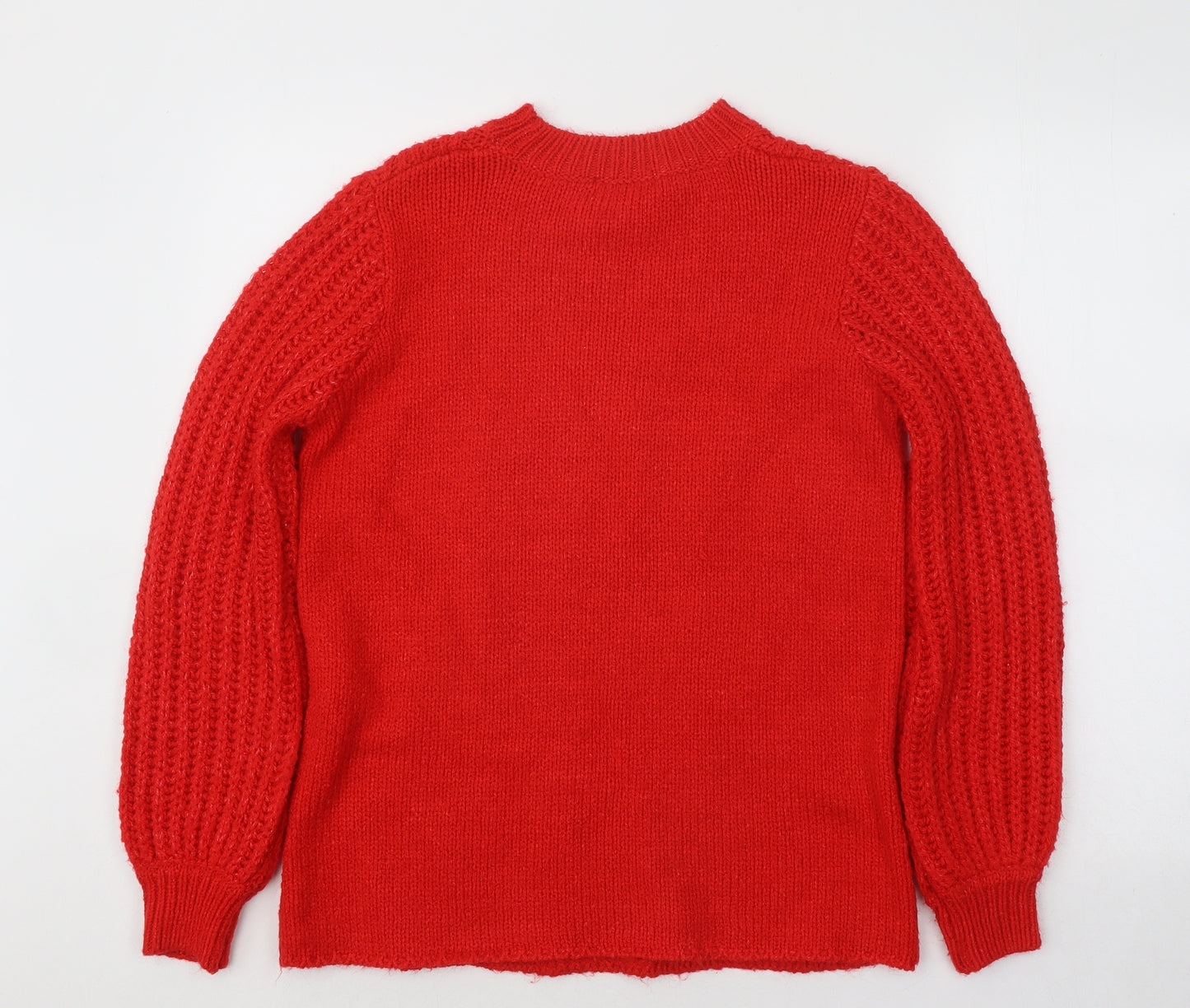 Papaya Womens Red Round Neck Geometric Acrylic Pullover Jumper Size M