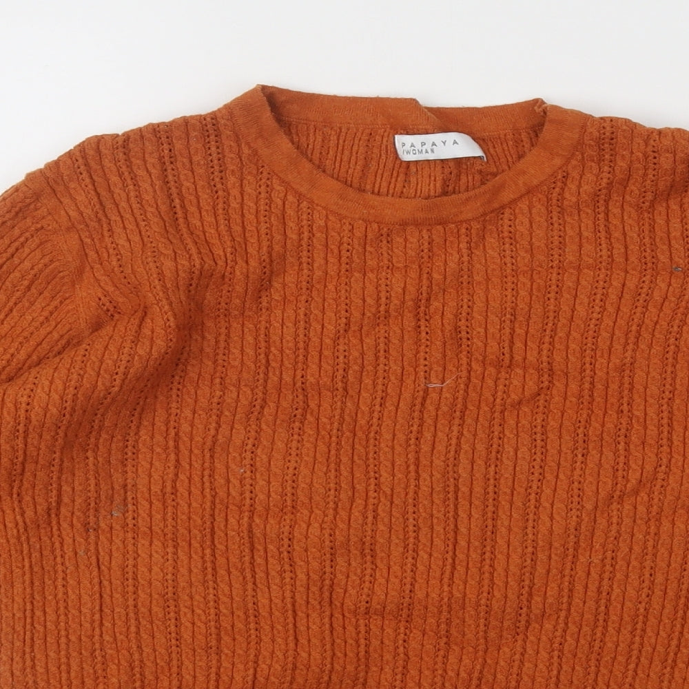 Papaya Womens Orange Round Neck Viscose Pullover Jumper Size 16