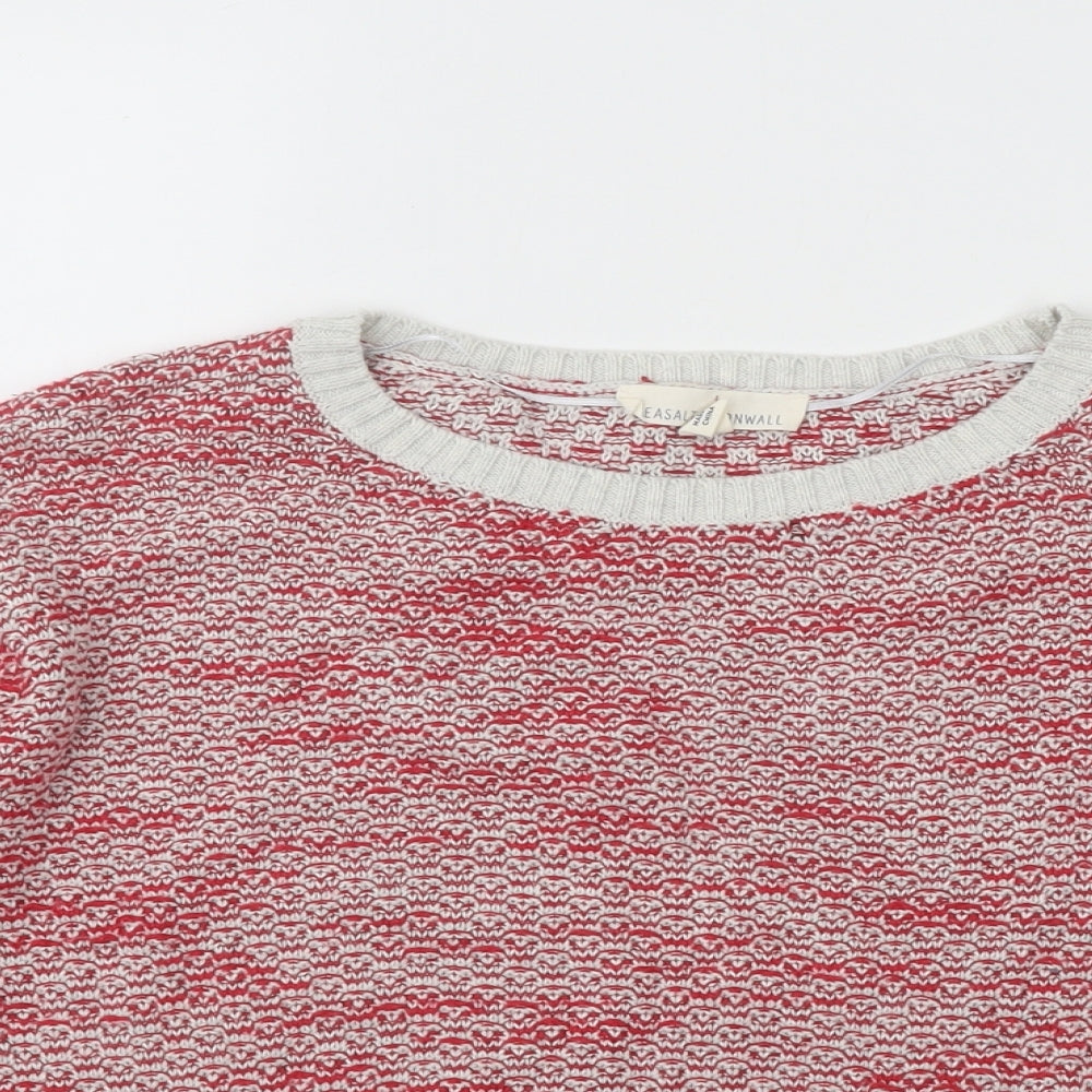 Seasalt Womens Red Round Neck Geometric Cotton Pullover Jumper Size 12