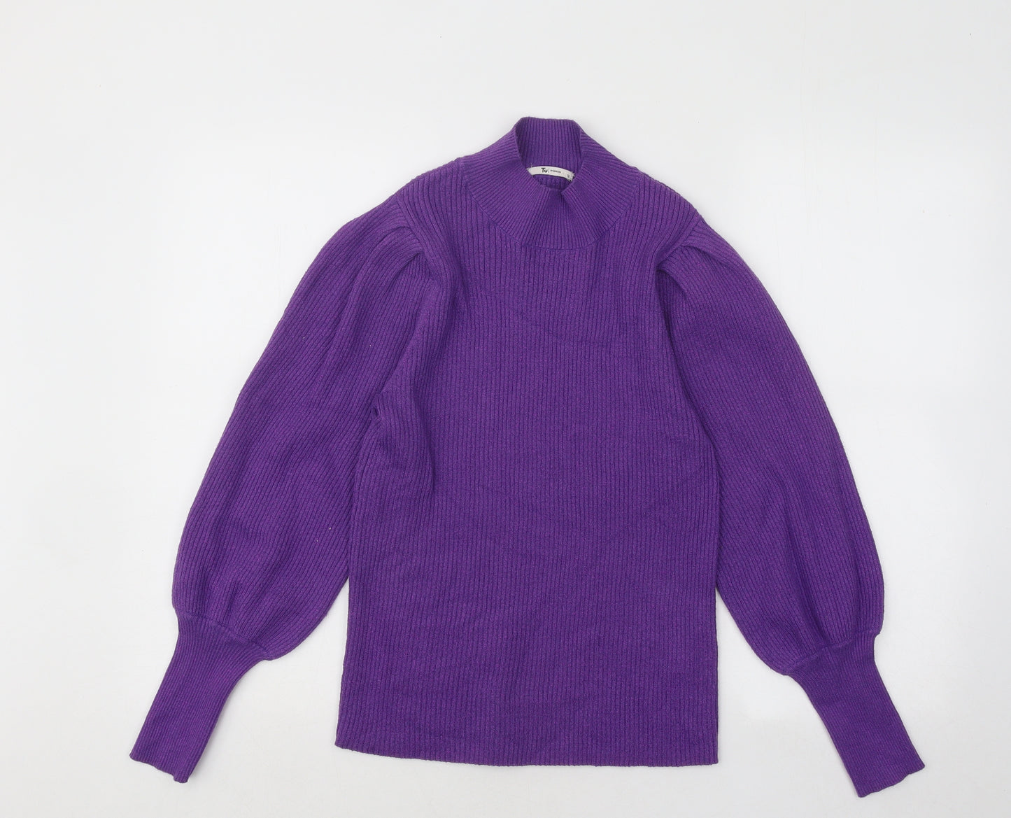 TU Womens Purple Mock Neck Polyester Pullover Jumper Size 12