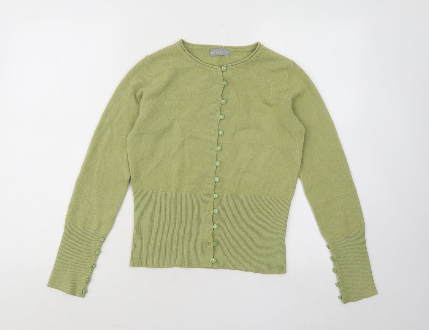 Per Una Womens Green Round Neck Acrylic Cardigan Jumper Size 10