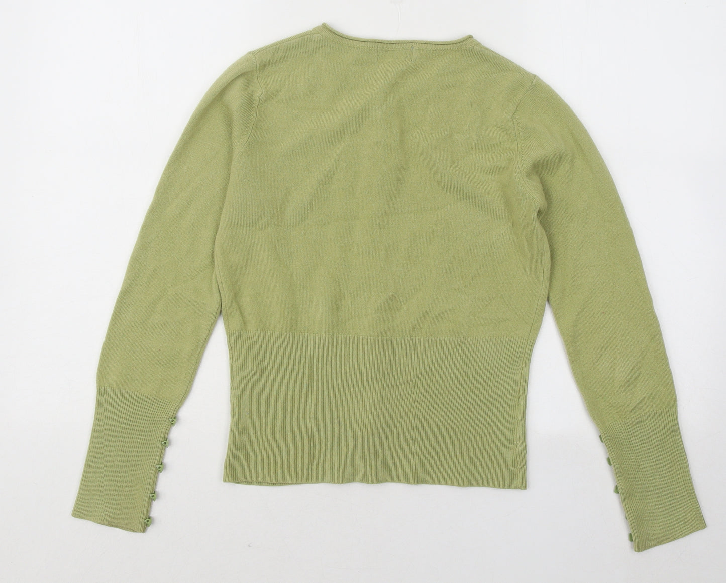 Per Una Womens Green Round Neck Acrylic Cardigan Jumper Size 10